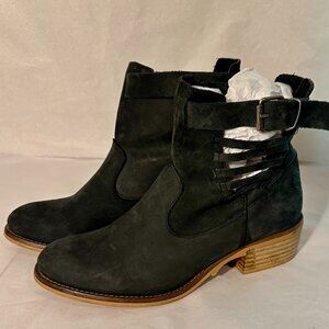 Coolway Women's Suede Ankle Booties Size 39 (8) Black Made In Spain Block Heel